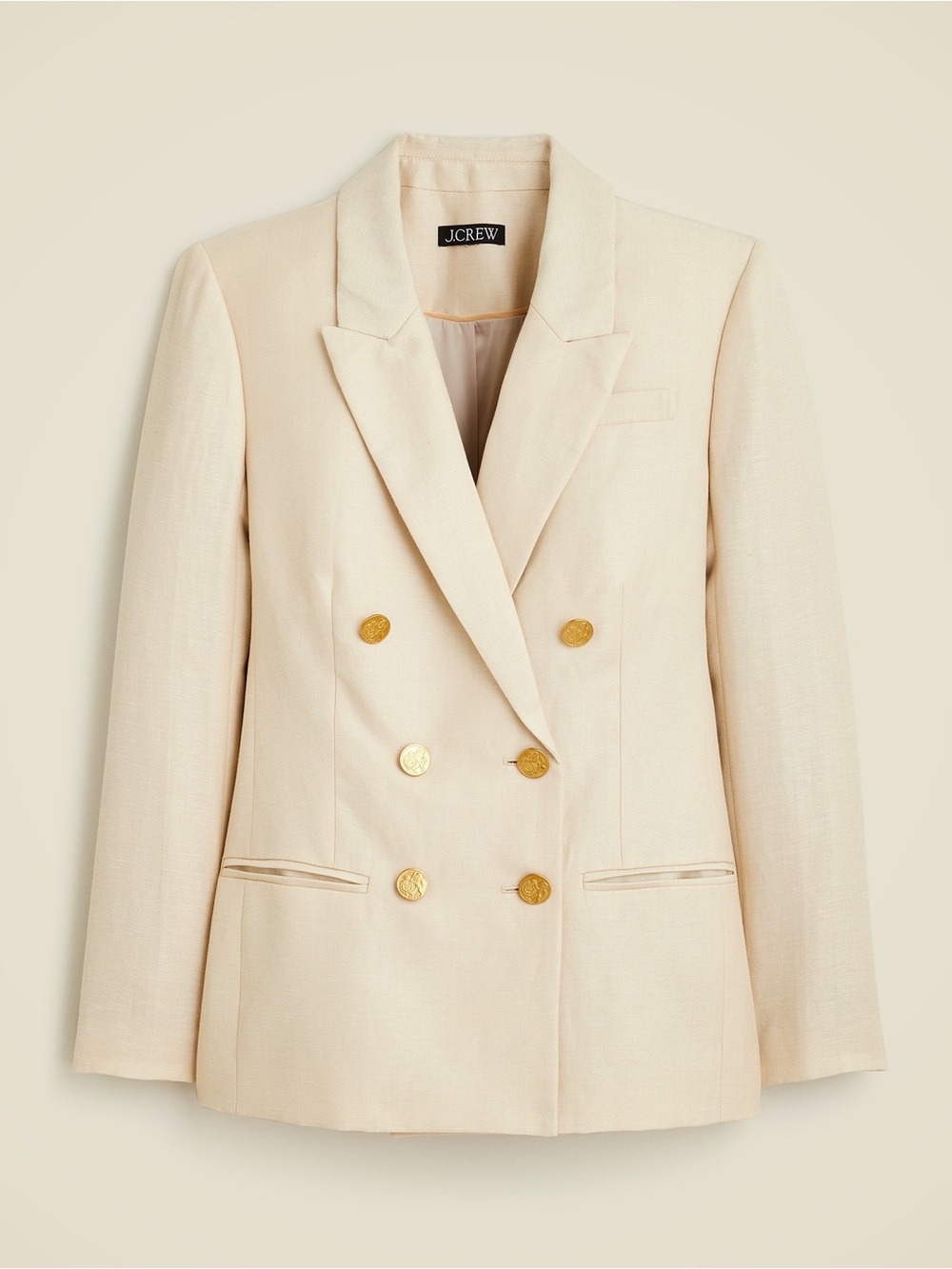 J. Crew Double-Breasted Cream Blazer with Gold Buttons